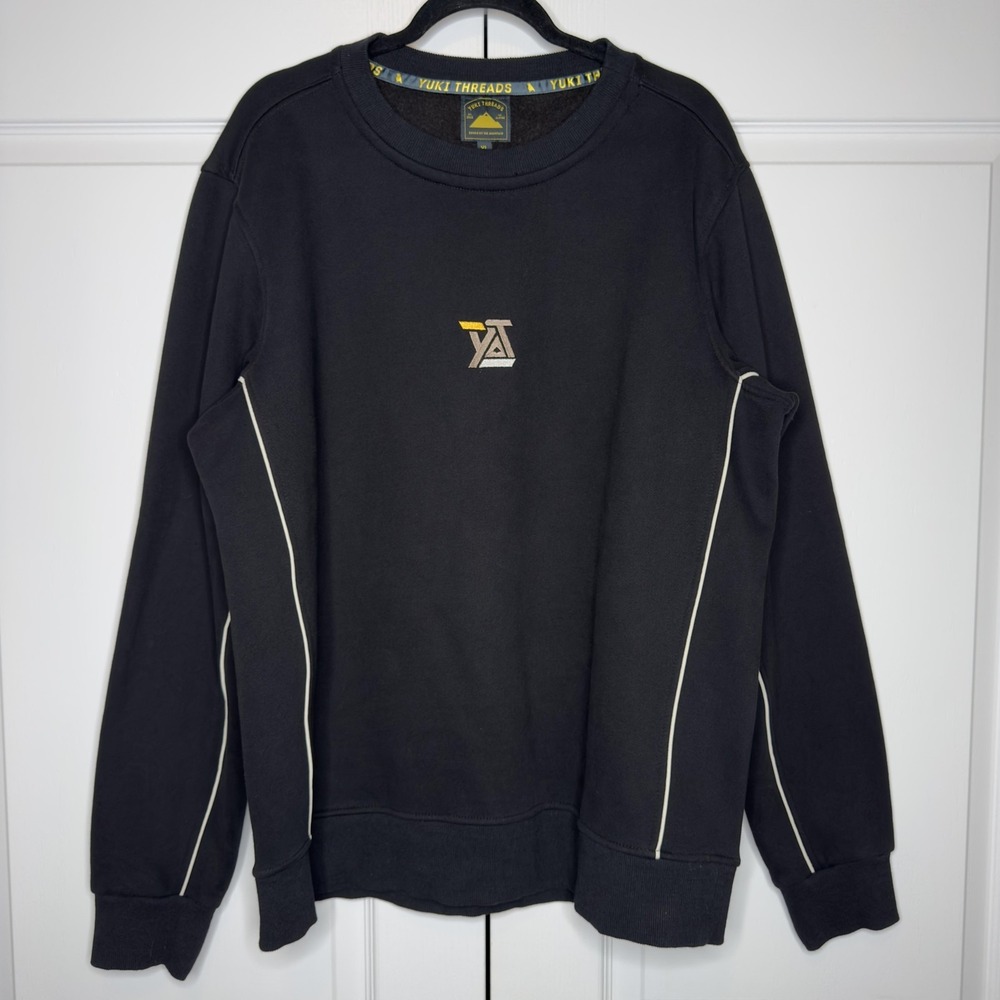 Yuki Threads Sweatshirt Mens XL Black Logo Fleece‎ Pullover Snowboard Crewneck